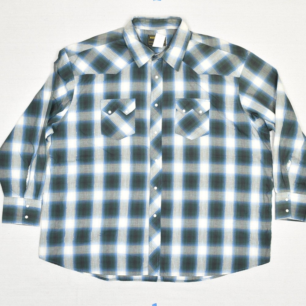 Rustler Wrangler Men’s Button Down Shirt Plaid Long Sleeve Cotton Size 3XL Big