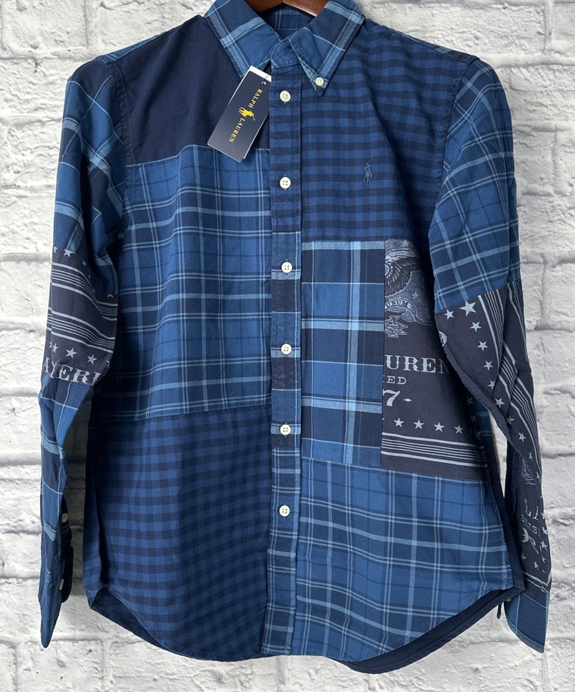 NWT Ralph Lauren Men’s Plaid Patchwork Eagle Stars Shirt Sz Small 2019 Holiday