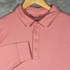 J.Crew Mens Long Sleeve Polo Shirt Salmon Pink Coolmax Pique Knit Large