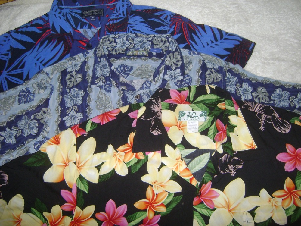 LOT of 3 MENS XL S/S RAYON HAWAIIAN SHIRTS 2 PALMS CAMPIA AMERICAN RAG
