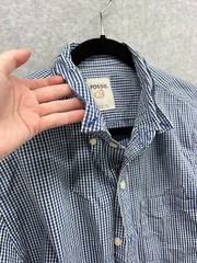 Fossil 54 Mens Shirt Button Down, Collared, Blue/Green, Size L,