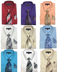 New Men’s Cotton Blend Dress Shirt with Tie and Handkerchief 22 colors 21