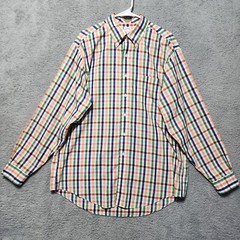 Brooks Brothers Button Down Long Sleeve Blue Orange Green Plaid Size Large