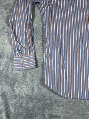 Pal Zileri LS Loop Button Down Shirt Men’s 16/41 Orange White Blue Stripes Italy