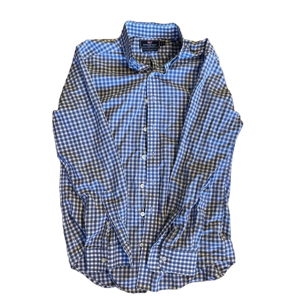 Vineyard Vines Size Small Button Down Dress Shirt Blue/white Checkerboard