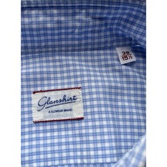 Glanshirt Slowear Shirt Mens Size 39in 15.5cm Blue Micro Check Cotton Italy