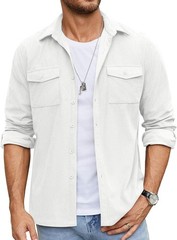 Men’s Button Down Waffle Shirt Jacket Casual Shacket Lightweight Overshirts