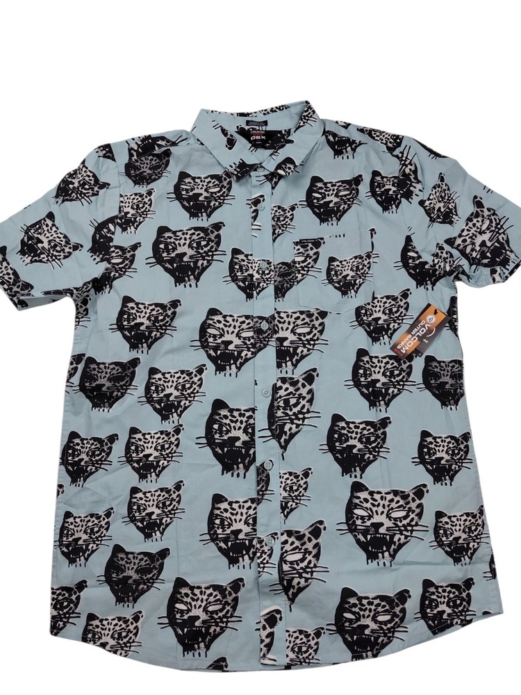 Volcom Outer Banks Shirt Blue Button OBX Short Sleeve Leopard Netflix Mens Large