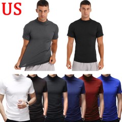 US Mens Mock Turtleneck T-shirts Pullover Short Sleeve Slim Fit Tops Undershirt
