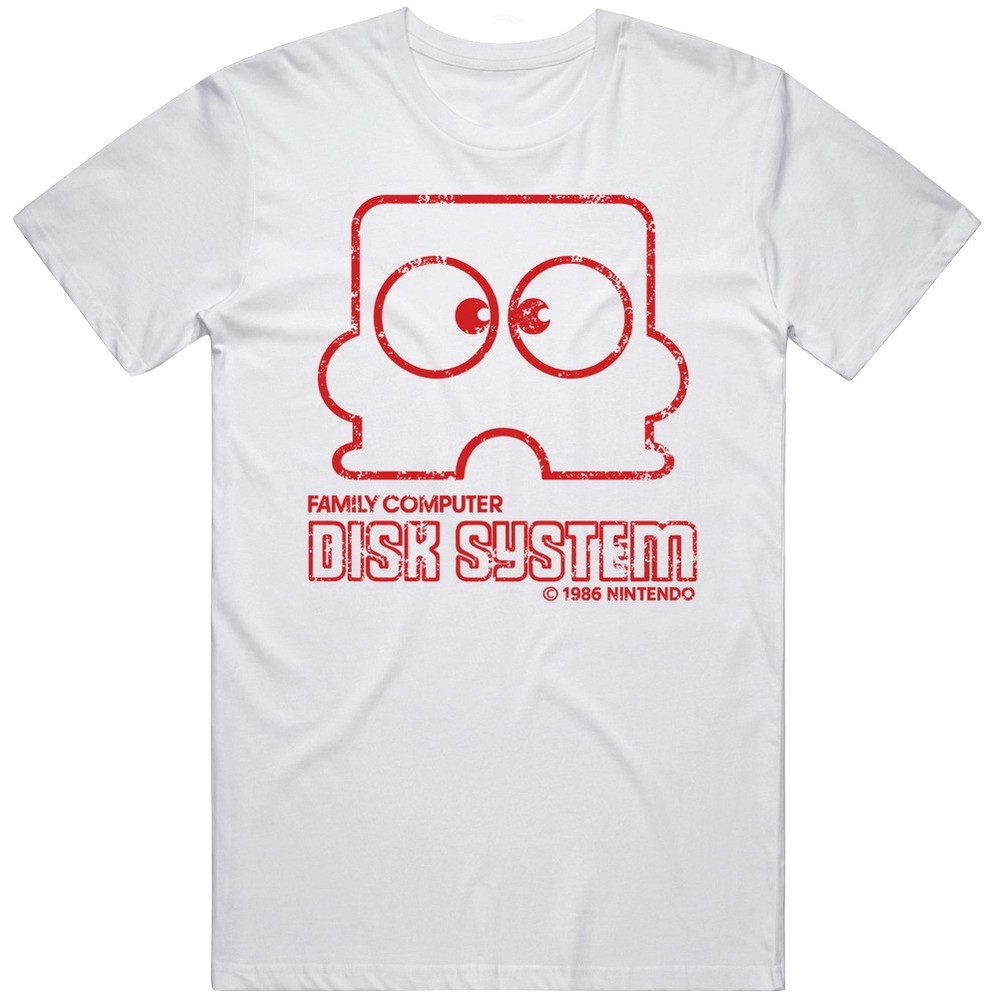 Famicom Disk Logo Retro Nintendo Tee Mario Zelda Snes Nes 8 Bit System Distresse