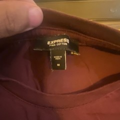 Express Burgundy Solid Knit Cotton 3/4 Sleeve Crew Neck Shift M