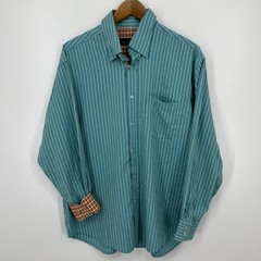 Bugatchi Uomo Long Sleeve Button Shirt Men’s L Blue Striped Flip Cuffs Pocket