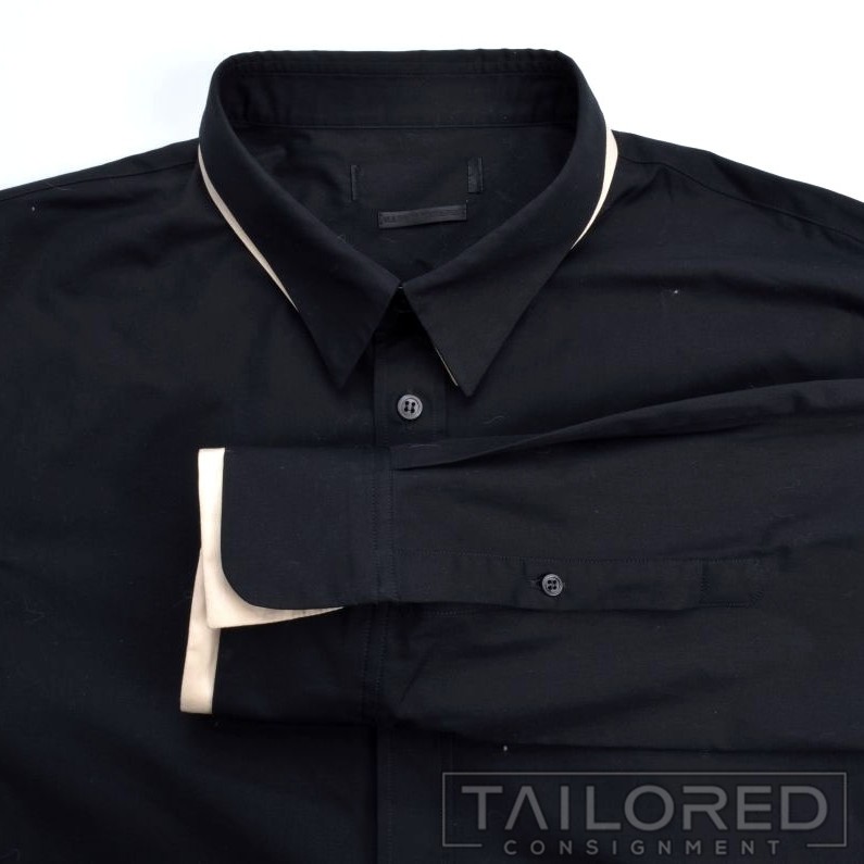 ALEXANDER MCQUEEN Solid Black 100% Cotton Mens Luxury Dress Shirt – EU 56