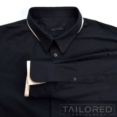ALEXANDER MCQUEEN Solid Black 100% Cotton Mens Luxury Dress Shirt – EU 56