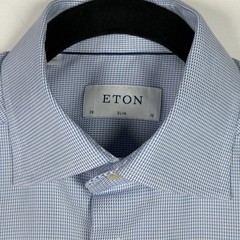 Eton Men Dress Shirt 15 Slim Fit Textured Twill Weave Modern Blue Cotton Romania