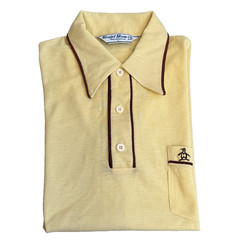 VTG 70s Muningswear Grand Slam L Polo Shirt Yellow Penguin Men Pocket Mesh Like