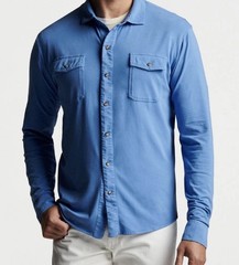 Peter Millar Men’s Crown Blue Granite Lava Wash Jersey Shirt Medium Snap Button