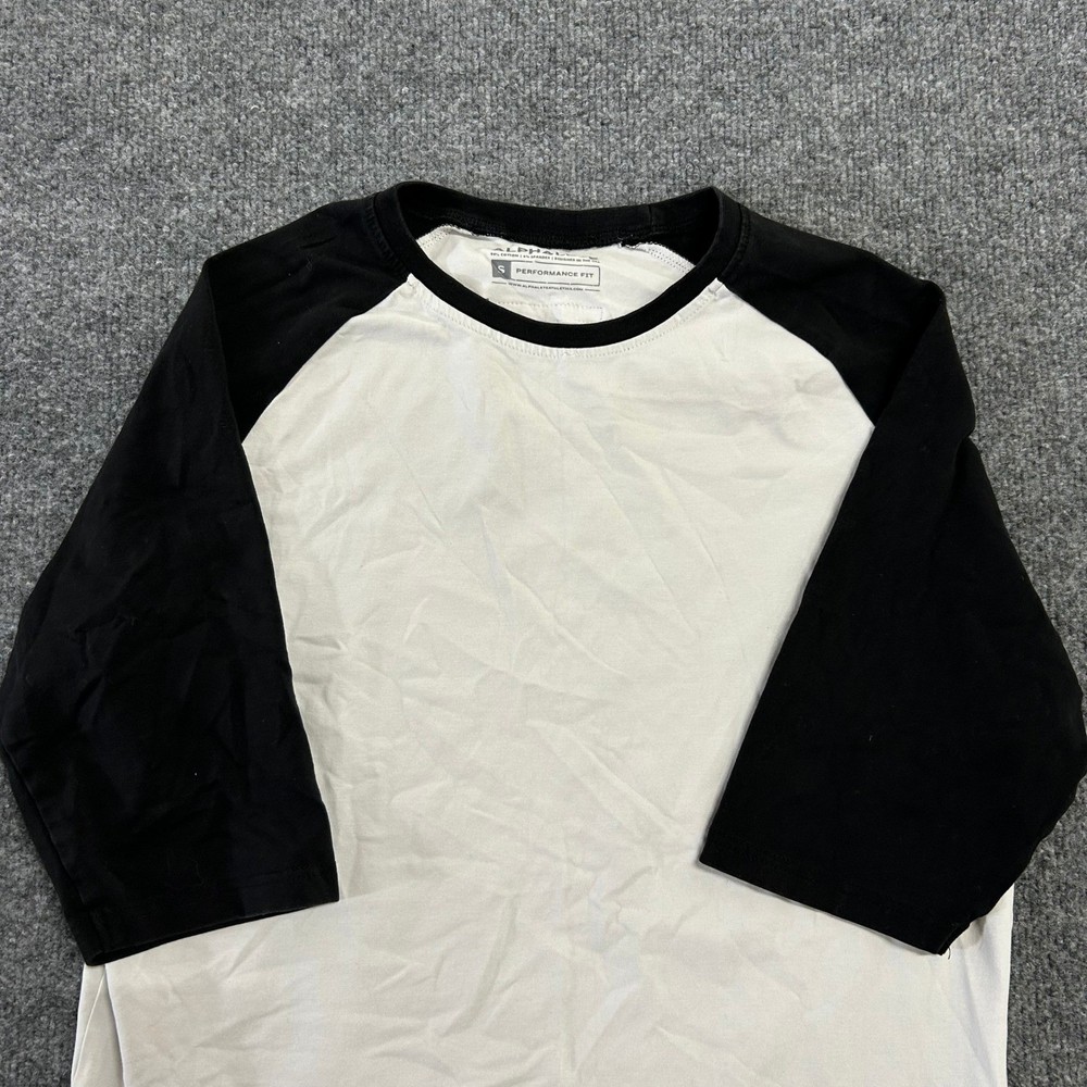 Alphalete Baseball Tee Mens Size S White Black Performance Fit Raglan Shirt