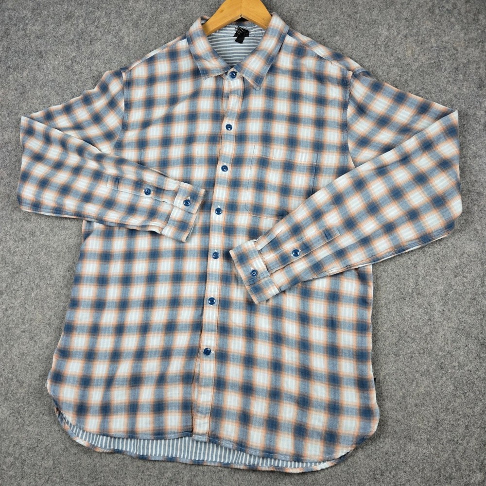 John Varvatos USA Reversible Button Down Shirt Mens Large Blue Plaid Striped