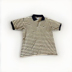 Vintage Lacoste Izod Polo Shirt Mens Large Yellow Blue Stripe Cotton Logo 27inch