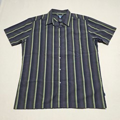Kuhl Mens Large Charcoal/Green Striped Short Sleeve Button Down Shirt Slimming