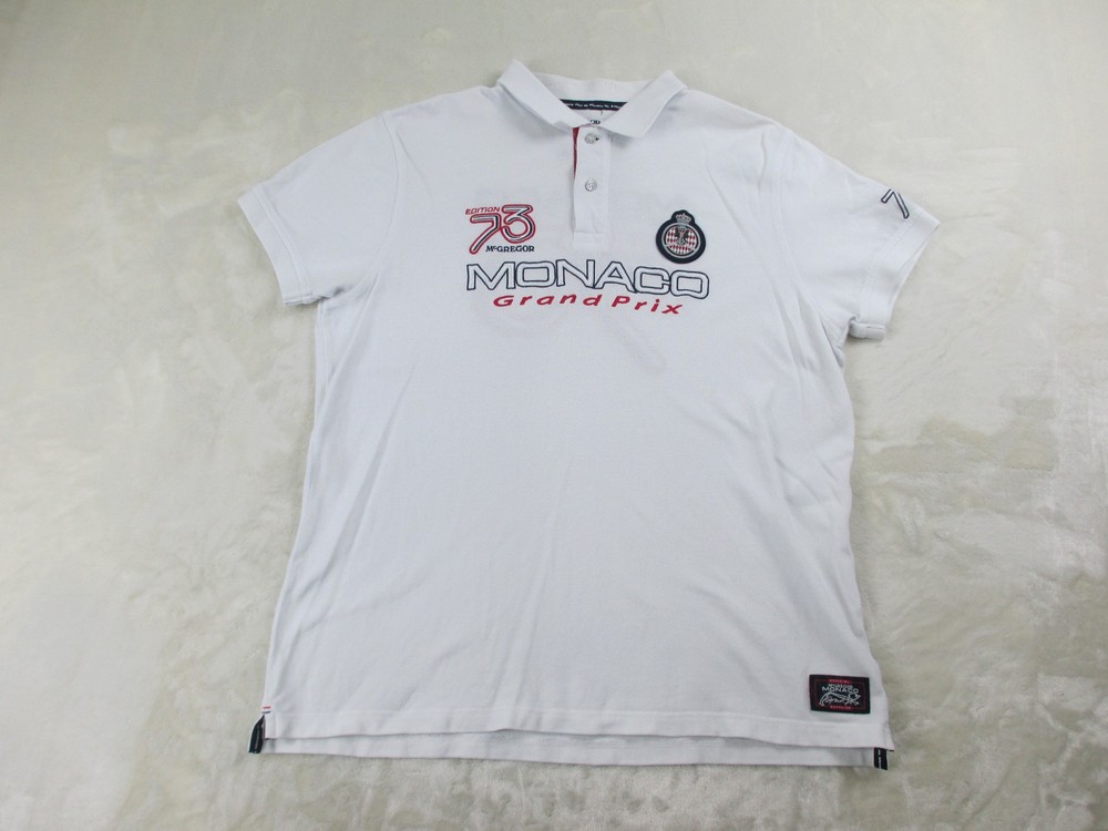 McGregor Polo Shirt Mens Extra Large White Cotton Monoco Grand Prix Racing*