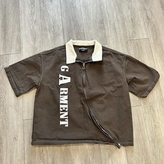Garment Workshop Brown Canvas Asymmetrical Zip Work Shirt Corduroy Collar XL