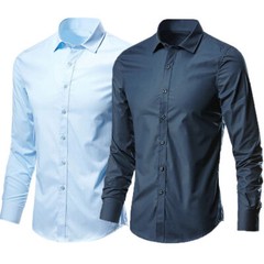 Men Formal Plain Office Button Down T-Shirts Long Sleeve Business Casual Tops