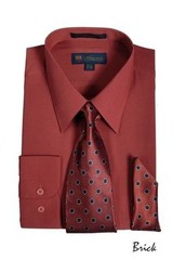 Men’s Milano Moda Dress Shirt w/ Tie and Handkerchief Long Sleeve Style SG21
