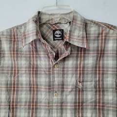 Timberland Button Down Shirt Mens Medium Brown Plaid Long Sleeve Cotton 58NA515