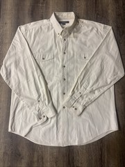 Croft & Barrow Mens Button-Down Long Sleeve Shirt Cream Khaki Chino Size LT