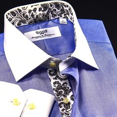 Blue La Plata WInchester Designed Formal Business Dress Shirt Single Cuff Boss