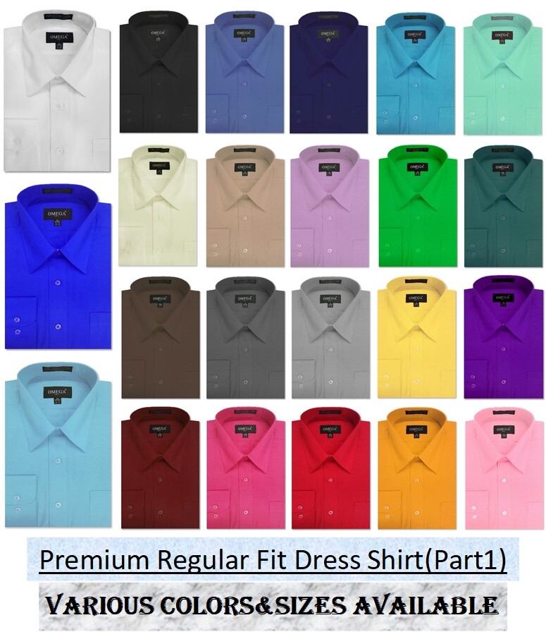 MENS Solid Long Sleeve Premium Regular fit Dress Shirt 26 Colors Part 1