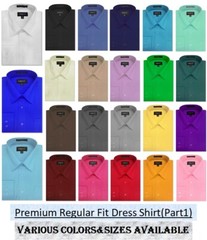 MENS Solid Long Sleeve Premium Regular fit Dress Shirt 26 Colors Part 1