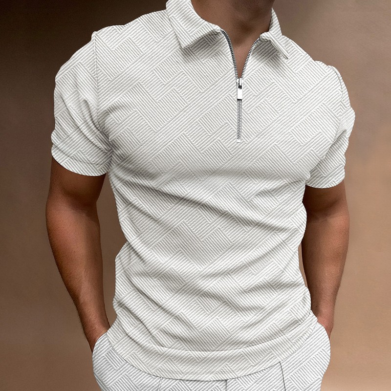 Summer Solid Half-Zip Jacquard Casual Tee