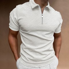 Summer Solid Half-Zip Jacquard Casual Tee