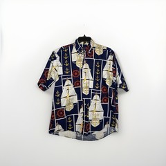 Vintage Gant Ship All Over Print Button Down Med Shirt Boats Nautical Hip Hop