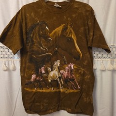 Vtg Horse Tie-Dye T-Shirt Comfort Colors Med Brown Equestrian Western Unisex