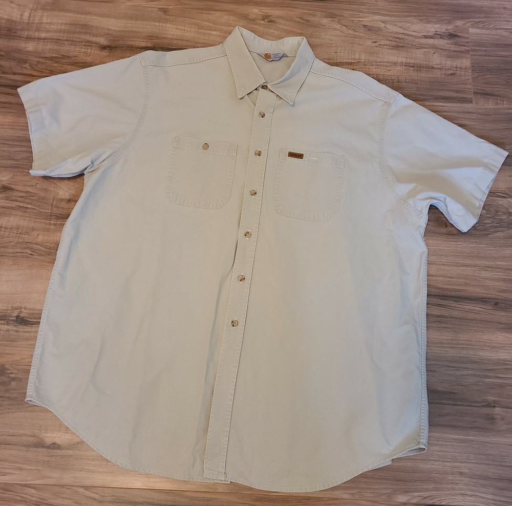 Carhartt Men’s Canvas Twill Button-Down Work Shirt Men’s Sz 2XL-Tan