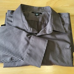 Structure fitted Mens button-up shirt 2XL Gray Striped Modern Classic Preppy