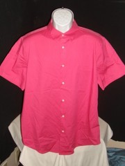 VINCE SOLID FUCHSIA PINK COTTON/ELASTANE BLEND S/S BUTTON FT. SHIRT SZ. XL SLIM