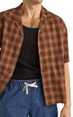 Rhythm Relaxed Shadow Check SS Button Down Shirt – Rust – New