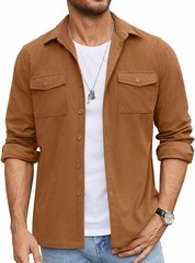 Men’s Button Down Waffle Shirt Jacket Casual Shacket Lightweight Overshirts