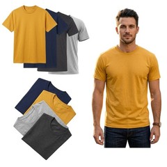 Mens Plain Blank T-Shirt Bundle Premium Casual Basic Crew Neck Tee Lot 4-Pack