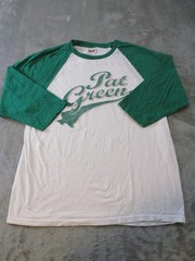 Vintage Pat Green Anvil Shirt Mens Medium White Green Raglan 3/4 Sleeve Baseball