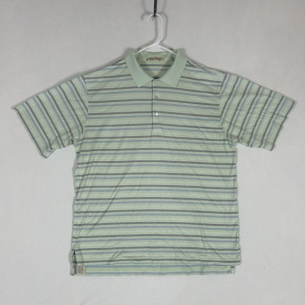 Peter Millar Double Mercerized Golf Polo Shirt Mens Large Green Striped Casual