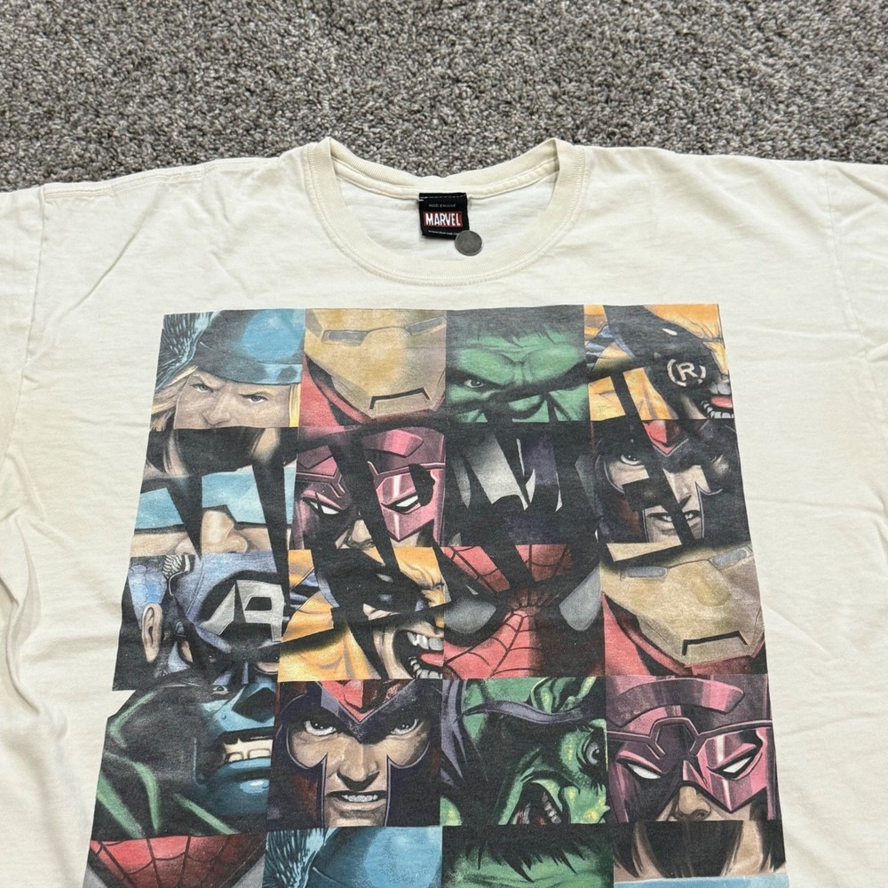 Y2K Mad Engine Marvel Comics Superheroes Collage Movie Promo T Shirt Mens XL