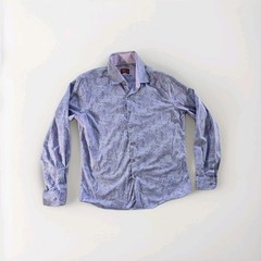 Consequence Slim Fit Flip Cuff Long Sleeve Purple Paisley Dress Shirt Size Large