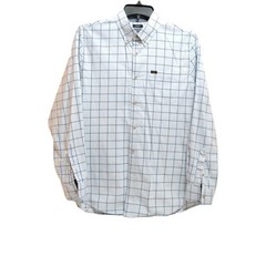Lee Men’s Medium Stretch Button Down Shirt Blue Windowpane Long Sleeve