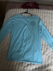 Delta Pro Weight Blue Long Sleeve Crew Neck Dog Graphic Print T-Shirt M